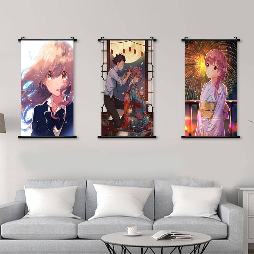 Arte de parede em tela Scroll A Silent Voice Anime 40x60cm 3 painéis
