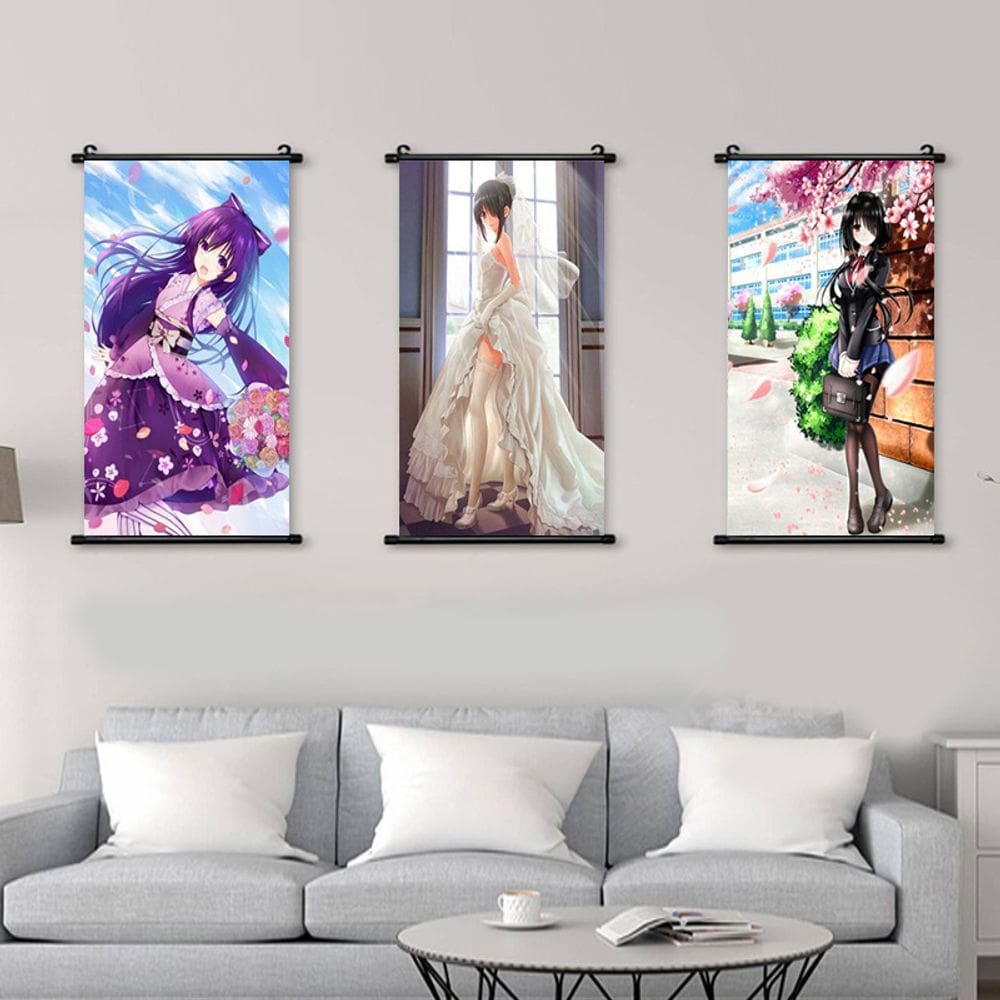 Arte de parede em tela 3 painéis Date A Live Kurumi Tokisaki 40x60cm