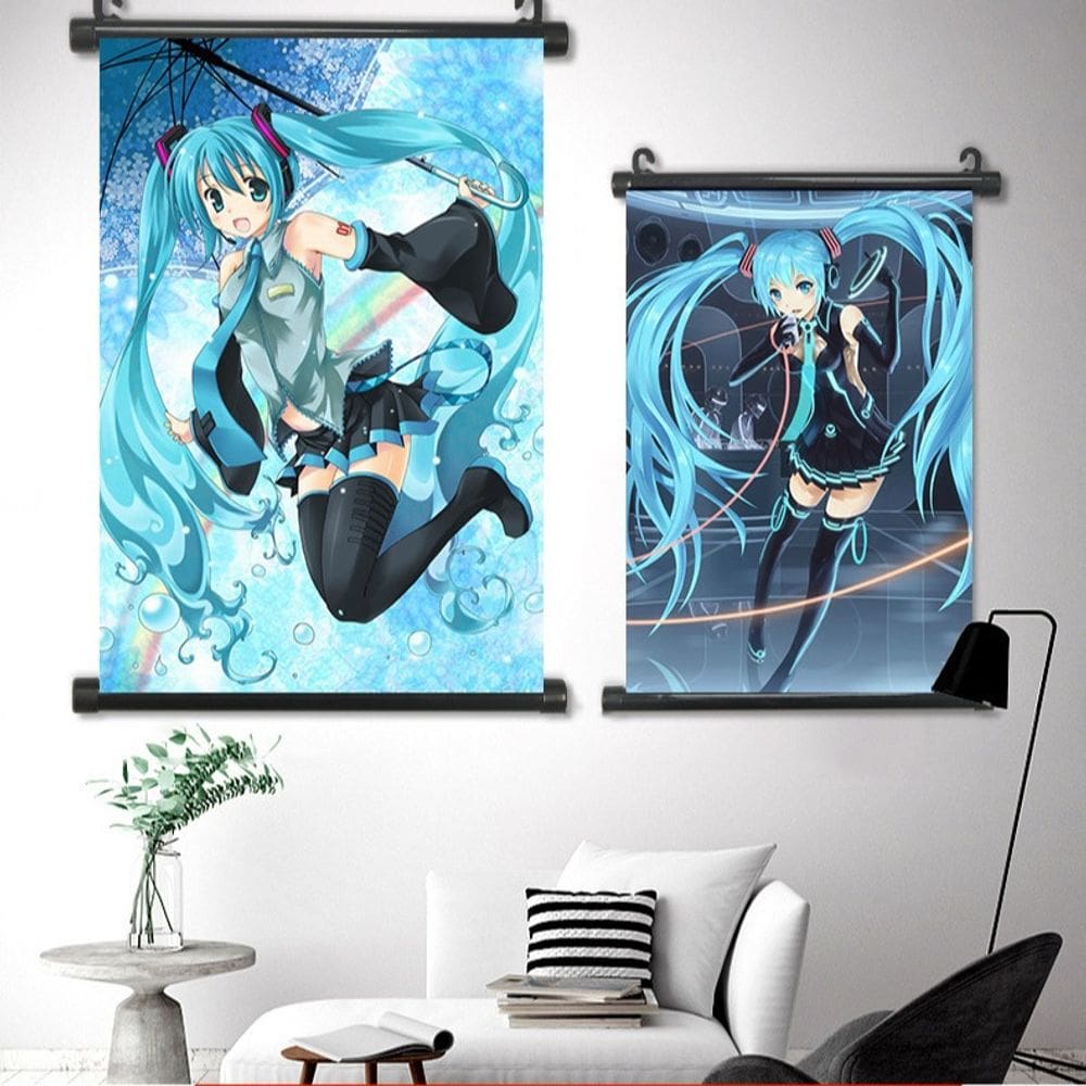 Pintura artística de parede Hanging Scroll Hatsune Miku 30x45cm x2
