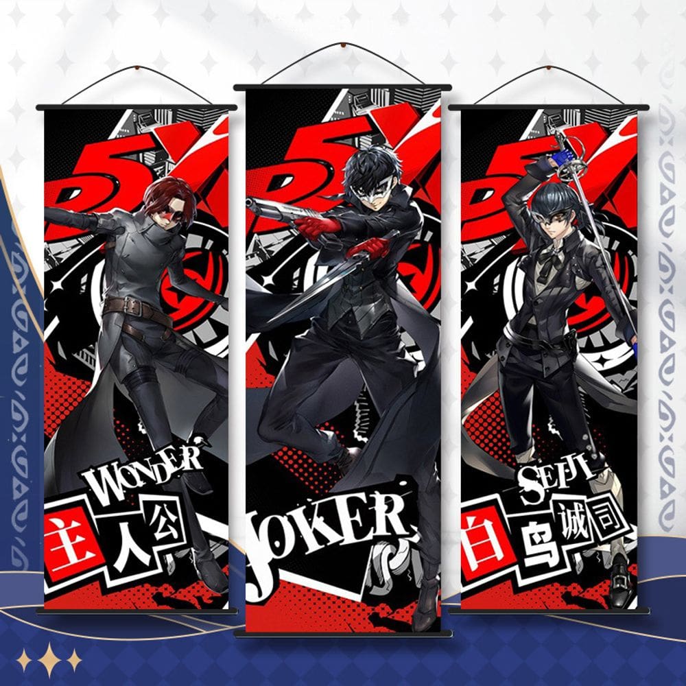 Arte de parede em tela 3 painéis Persona 5X Anime 25x75cm Joker & Se
