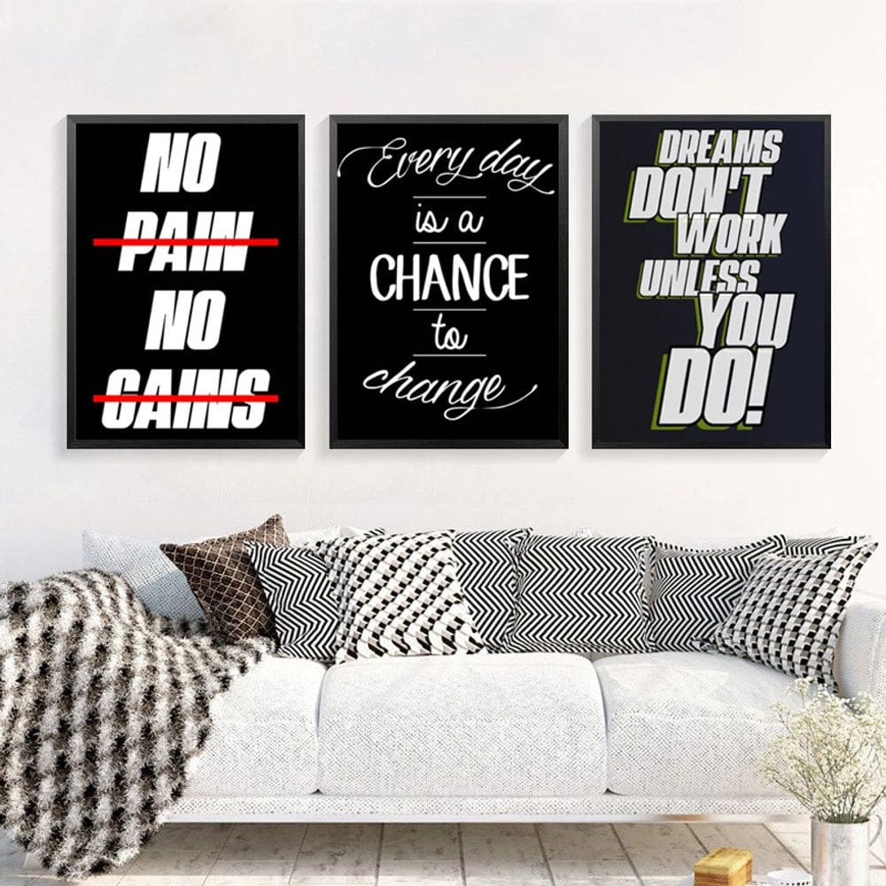 Citações motivacionais: impressões em tela, 3 painéis de 40x60cm para casa