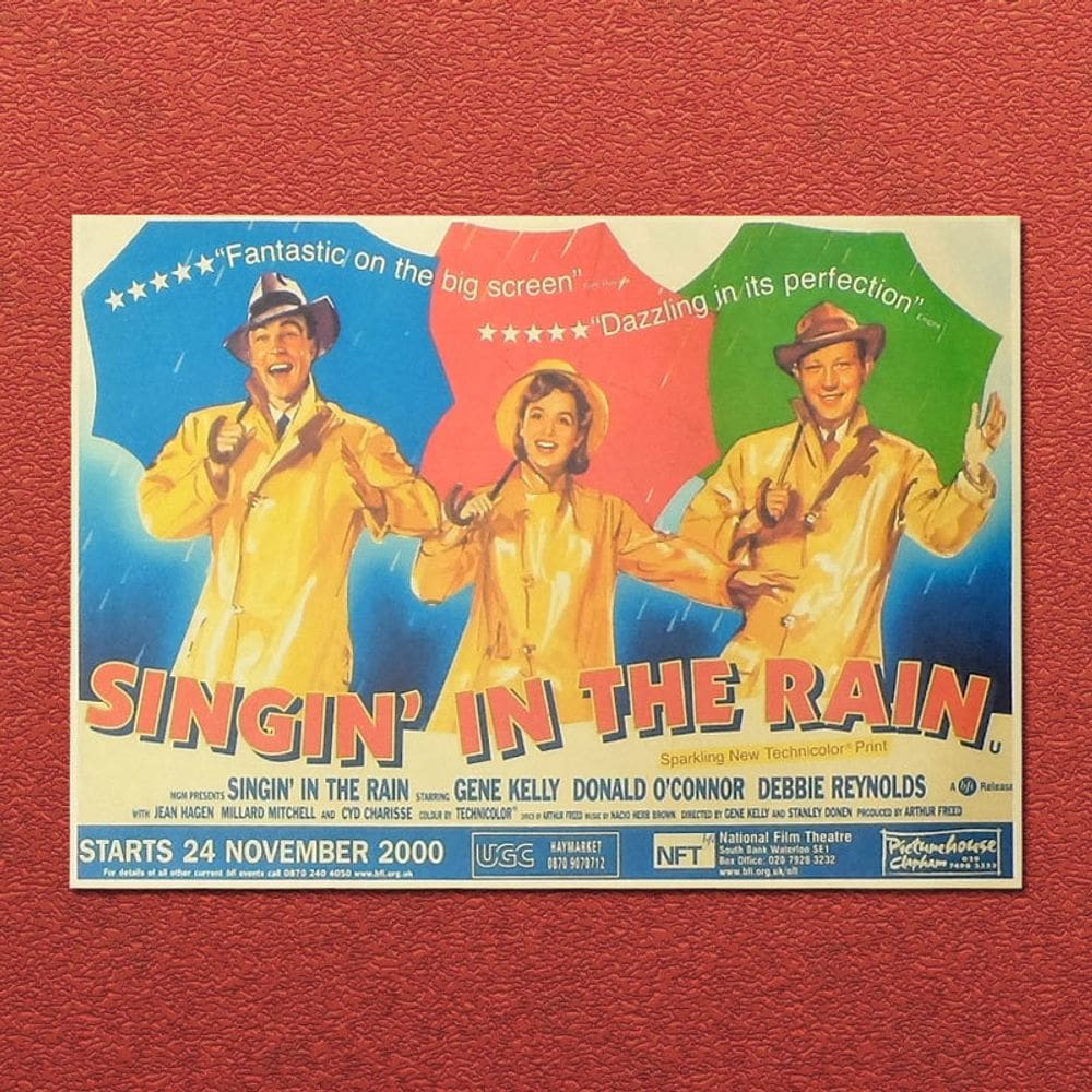 Pôster Cantando na Chuva Arte de Parede Vintage 42x30cm