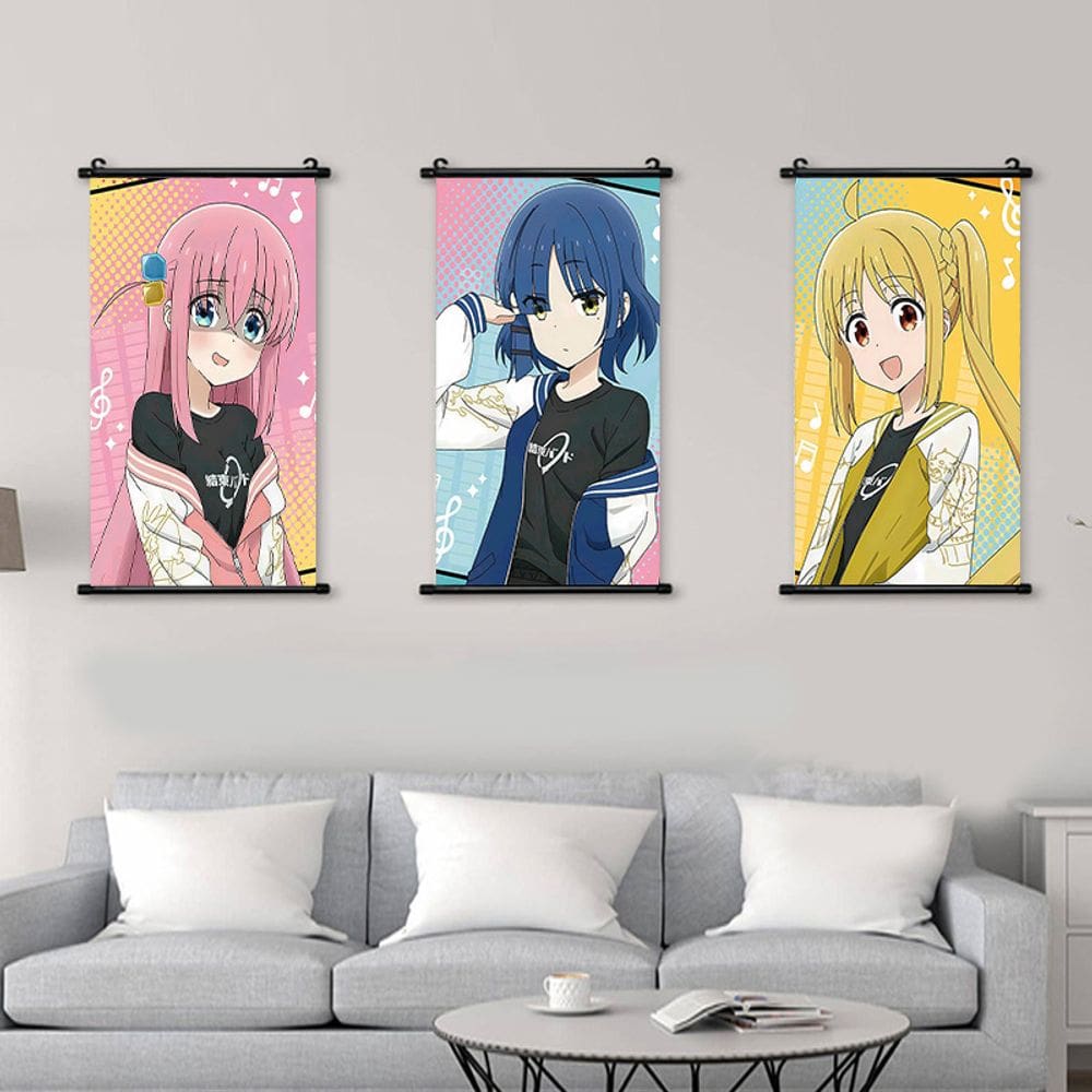 Arte de parede em tela Kitagawa & Bocchi the Rock 40x60cm x3 painéis