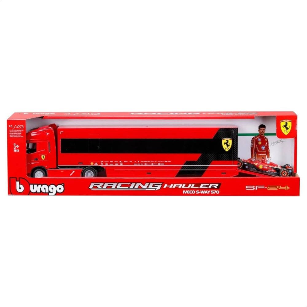 Miniatura Bburago Ferrari Caminhao Iveco S-Way 570 + SF-24 F1 2024 Charles Leclerc 16 1/43