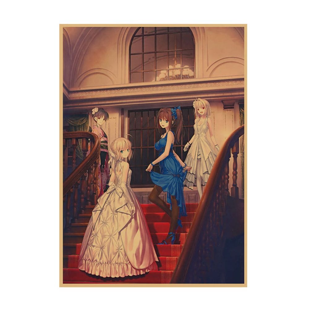 Pôster Fate Anime Black Sabre e Jeanne d`Arc Vintage Art