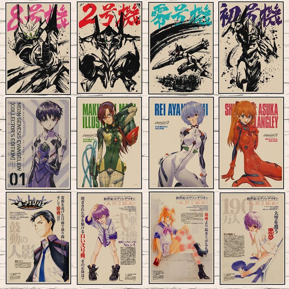 Conjunto de pintura de pôster EVA Anime Retro Wall Art 12 unidades 40x60cm