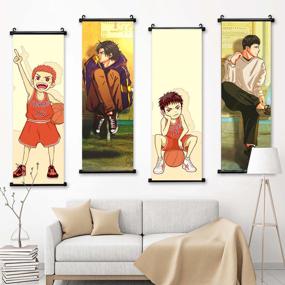 Arte de parede Slam Dunk Anime Rukawa Kaede 4 painéis 25x75cm