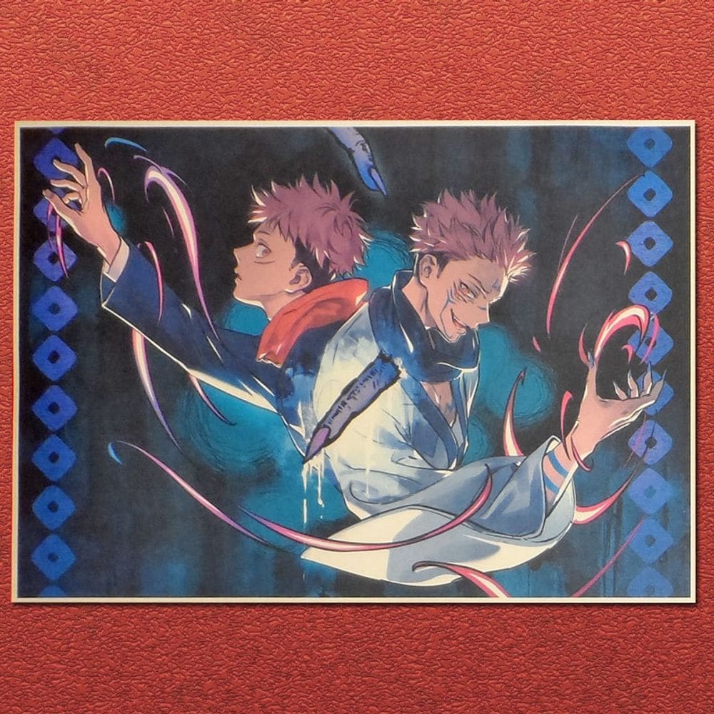 Pôster Kraft Paper Jujutsu Kaisen Yuji e Sukuna 30x30cm
