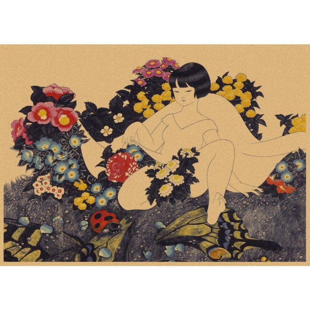 Pôster Satomi Kondo Floral Girl Vintage Japanese Art 30x42cm