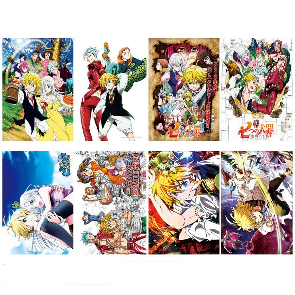 Conjunto de pôsteres The Seven Deadly Sins, 8 unidades, 42 x 29 cm, sem moldura