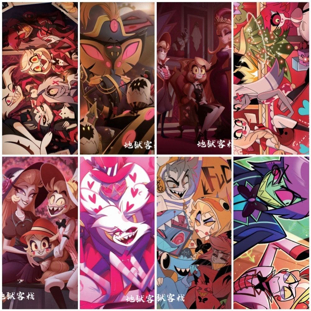 Conjunto de pôsteres de anime Hell`s Hostel, 8 unidades com moldura, impressão de 42 x 29 cm