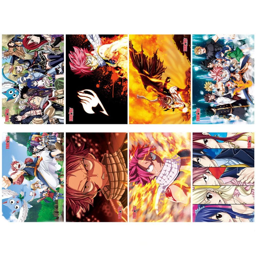 Conjunto de pôsteres Fairy Tail Natsu and Grey, 8 peças de arte sem moldura