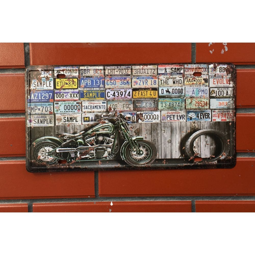 Decoração de parede, placa de motocicleta vintage, pintura em ferro