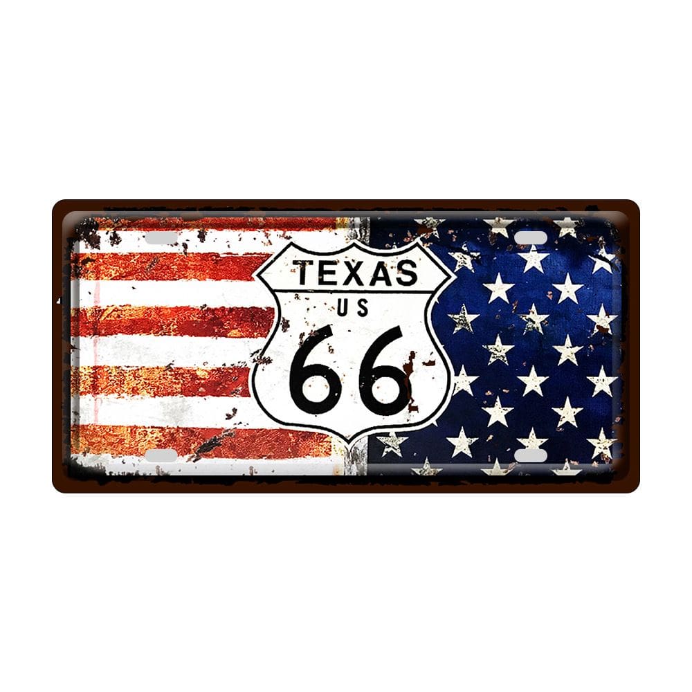 Placa de metal Texas Route 66 Vintage Retro Americana 30x15 cm