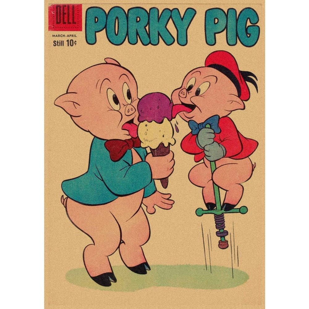 Pôster pintando desenho animado vintage Porky Pig 29,7x42cm