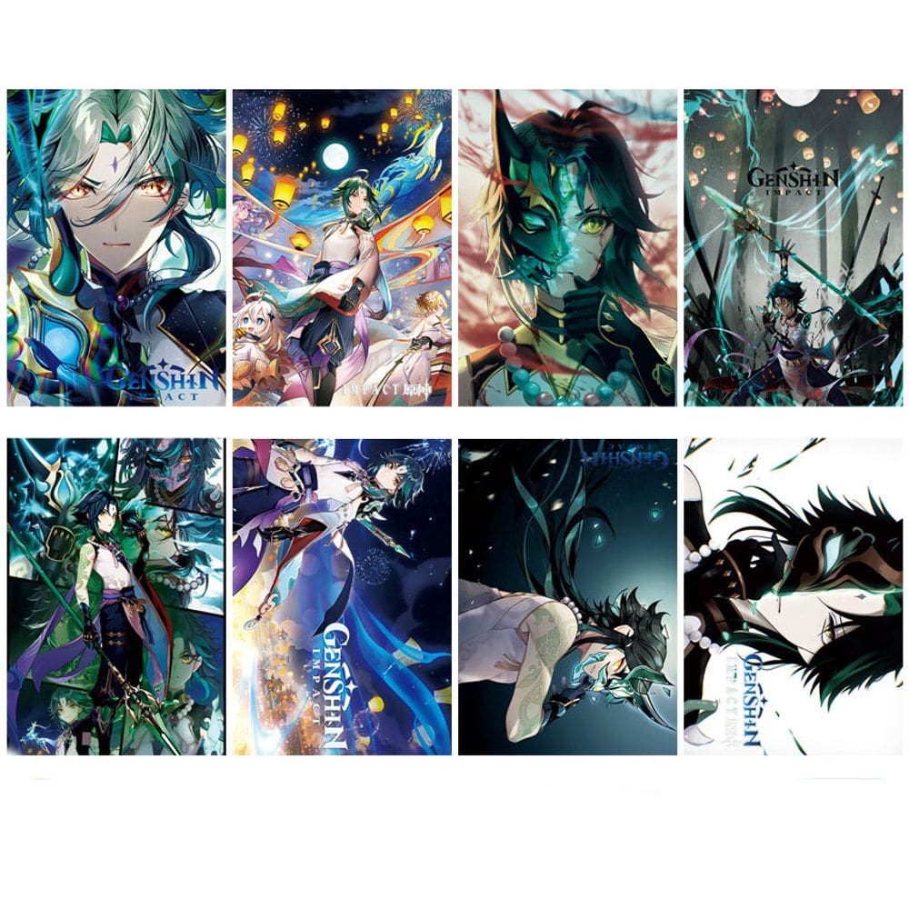 Conjunto de pôsteres Genshin Impact Xiao 8 peças de pintura de anime 20x30cm
