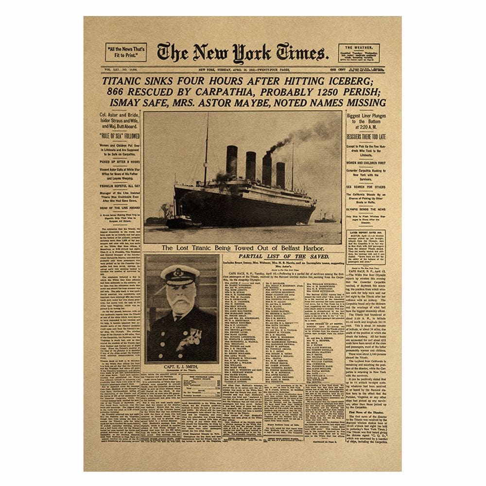 Pôster New York Times Retro de 50,5 x 35 cm, arte de parede sem moldura