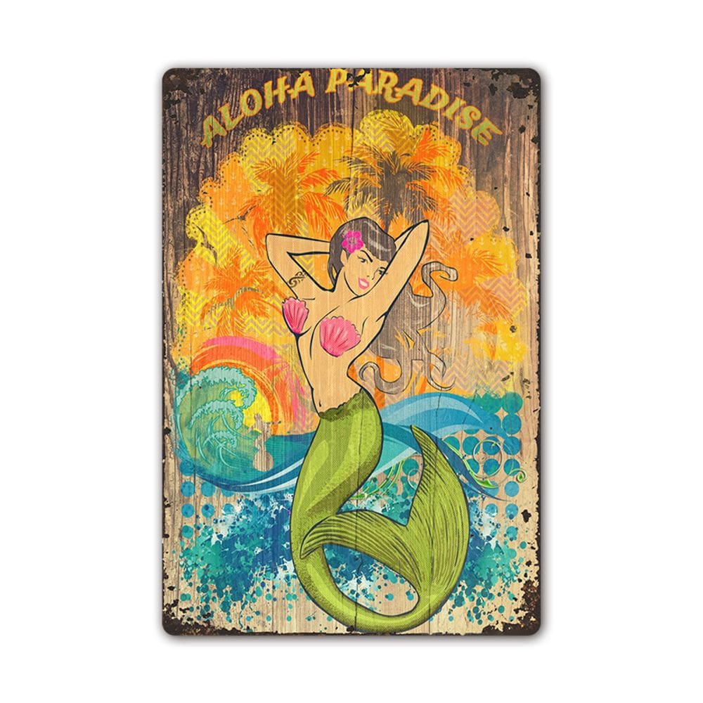 Decoração de parede com pintura em ferro Aloha Paradise Vintage Mermaid