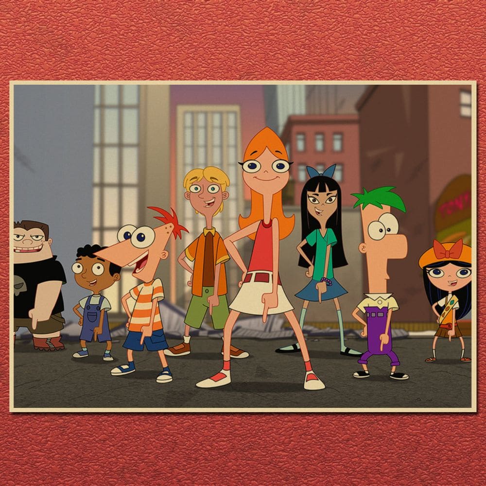Pôster Anime infantil vintage Phineas e Ferb 20x30cm