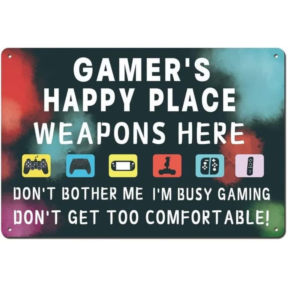 Decoração de parede Retro Gaming Gamer`s Happy Place Iron 12x8in