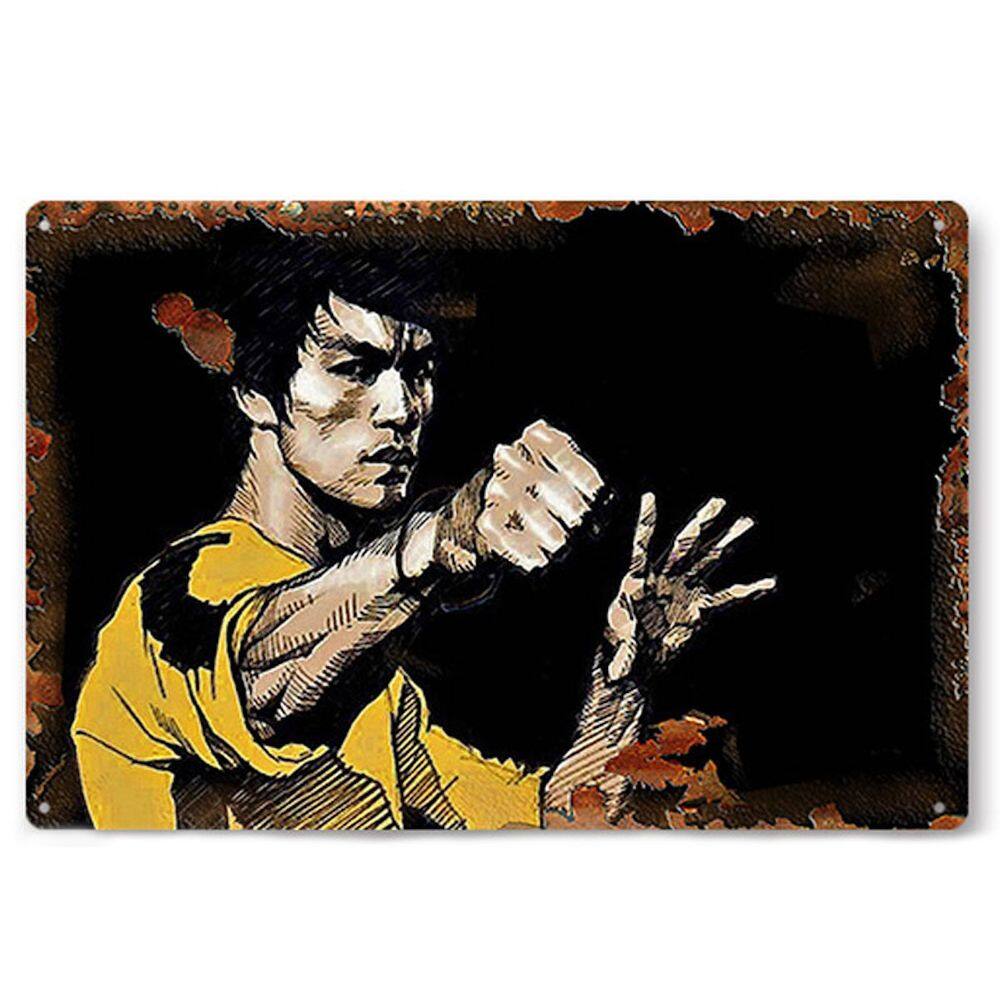 Pôster de pintura em ferro Bruce Lee Vintage Martial Arts 20x30cm