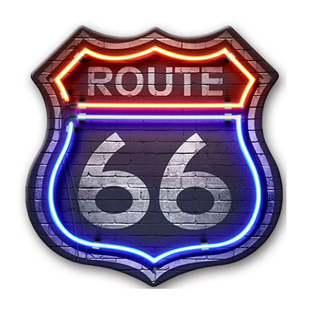 Placa de metal neon Vintage Route 66 para decoração de bar e casa