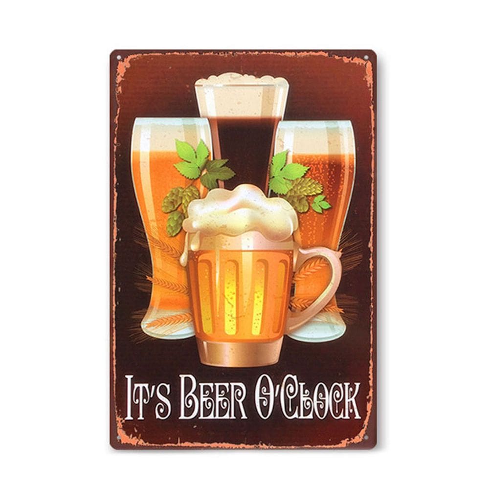 Decoração de parede com placa de lata de metal It`s Beer O`Clock 20x30cm