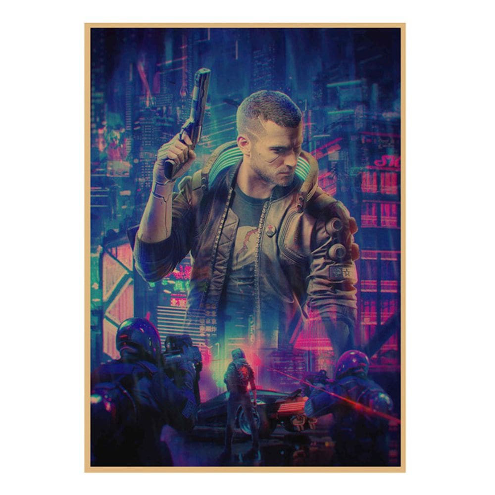 Pintura em pôster Cyberpunk 2077 Retro Neon Game Art 42cm