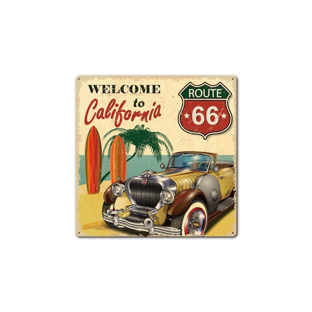 Decoração de parede Vintage Route 66 California Sign Iron 30x30cm