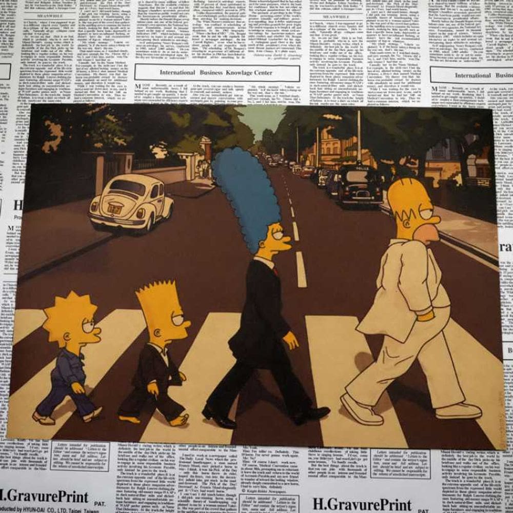 Pintura em cartaz Vintage Cartoon Family Abbey Road 30x42cm