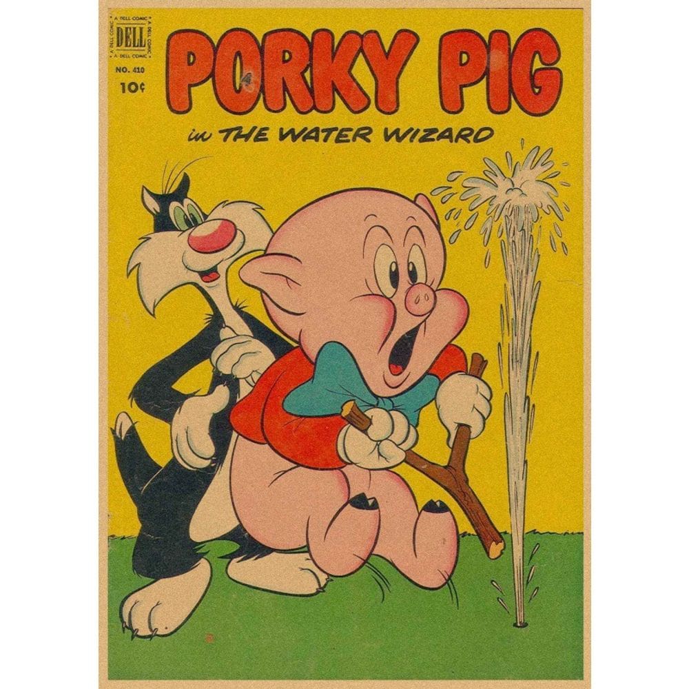 Pôster pintando papel vintage Porky Pig 30x42cm