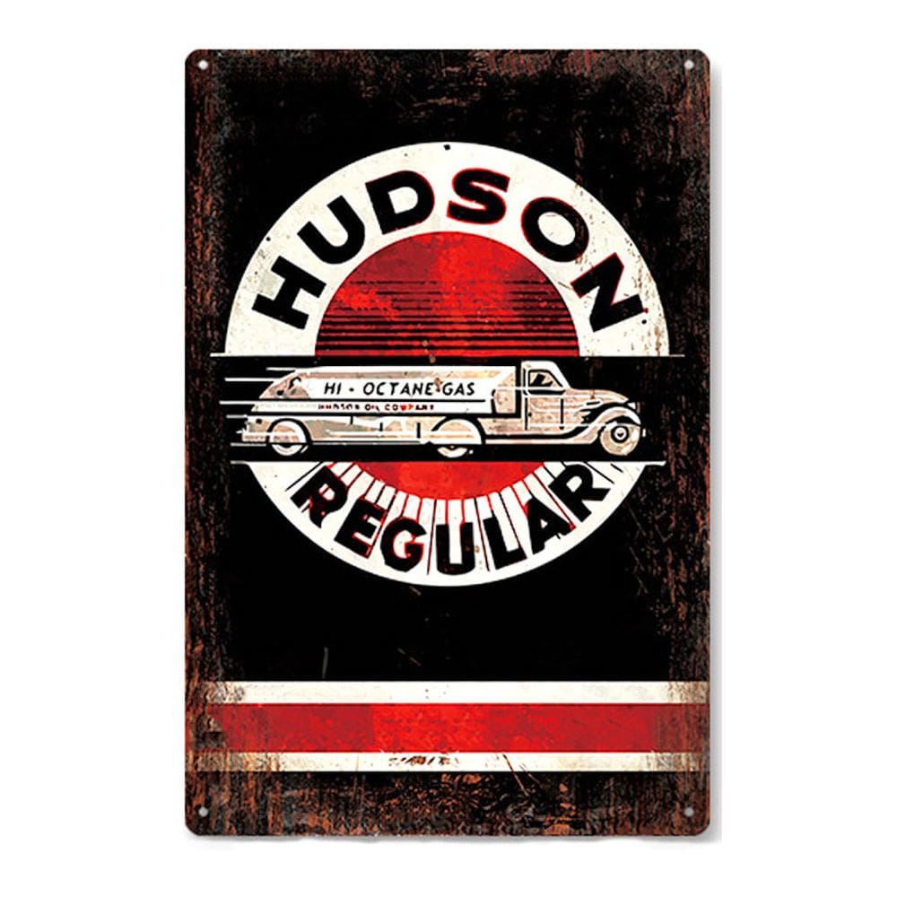 Decoração de parede Pintura em ferro vintage do posto de gasolina Hudson 20x30cm