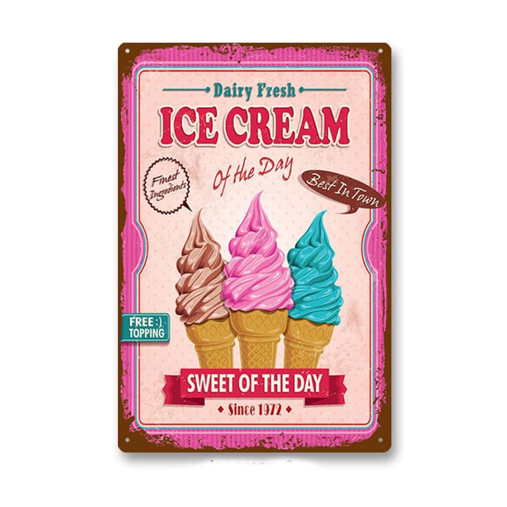 Decoração de parede, pintura em ferro, sorvete vintage, doce do dia