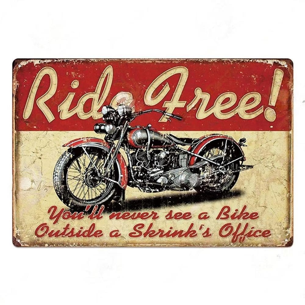 Decoração de parede Tin Sign Ride Free Vintage Motorcycle 20x30cm