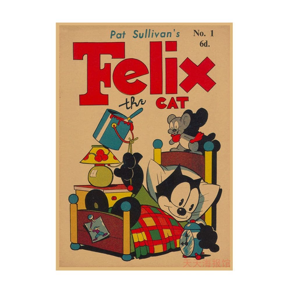 Pôster com pintura de desenho animado retrô Felix the Cat 29,7x42cm