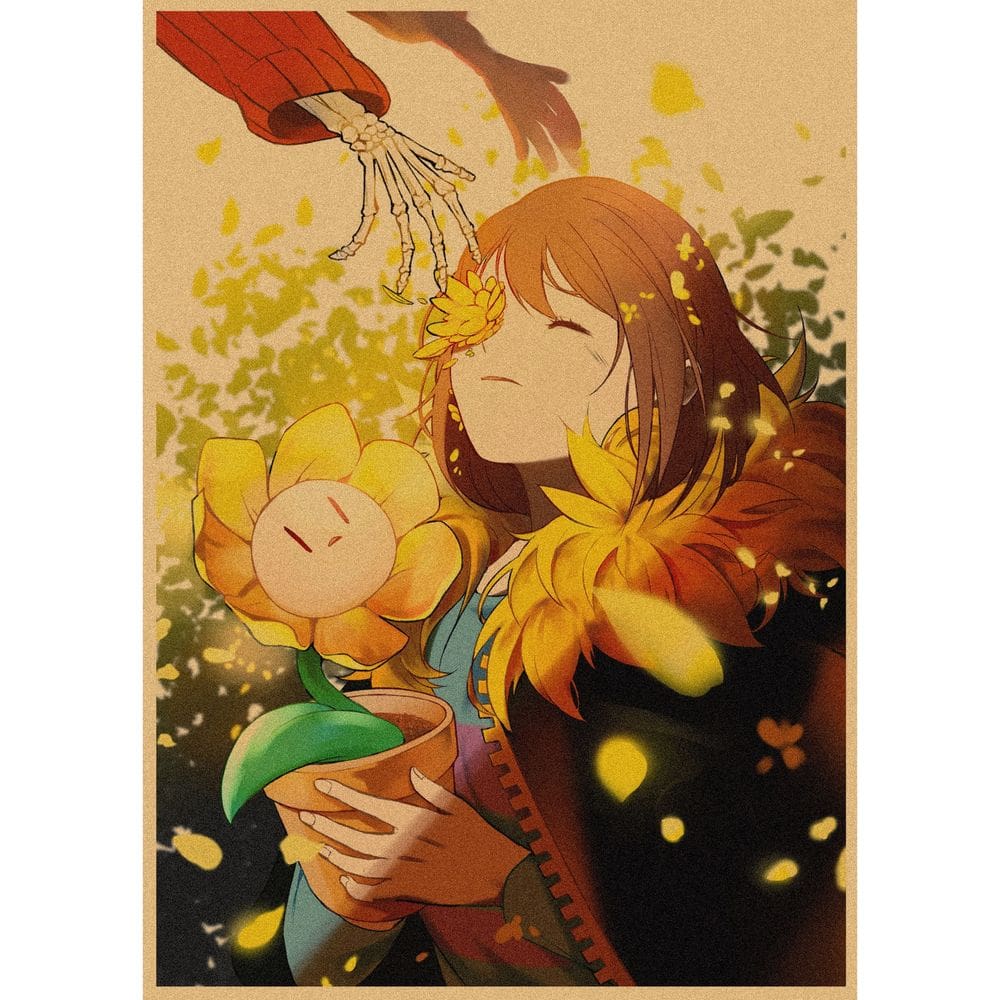 Pôster Undertale Flowey and Frisk Retro Wall Art 29,7x42cm