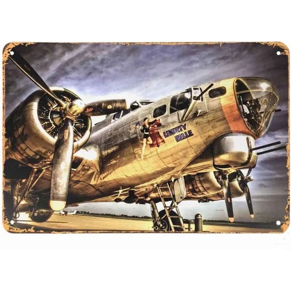 Placa de parede vintage Liberty Belle B-17 Bomber Iron 30x20cm