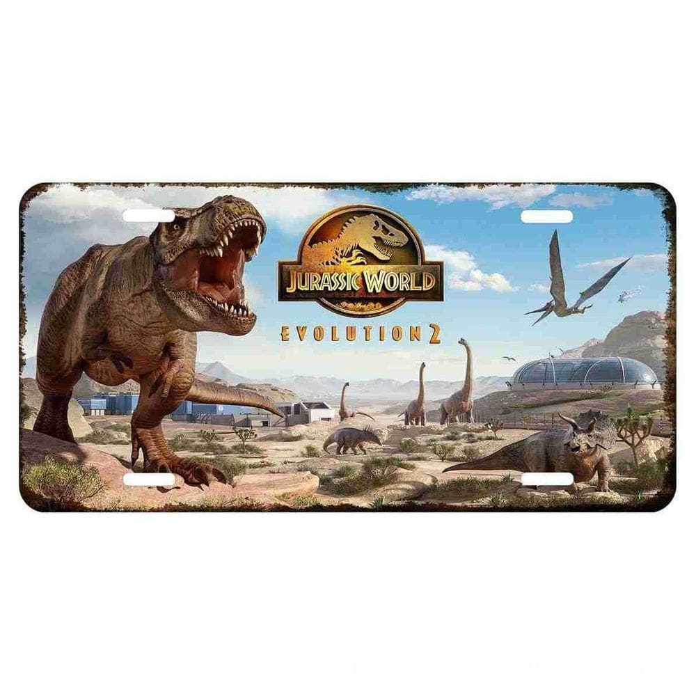 Placa de pintura em ferro para decoração de parede Jurassic World Evolution 2