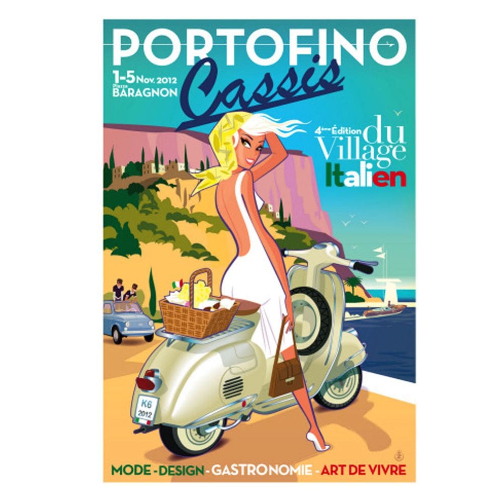 Placa de parede com pintura em ferro Vintage Portofino Cassis Itália