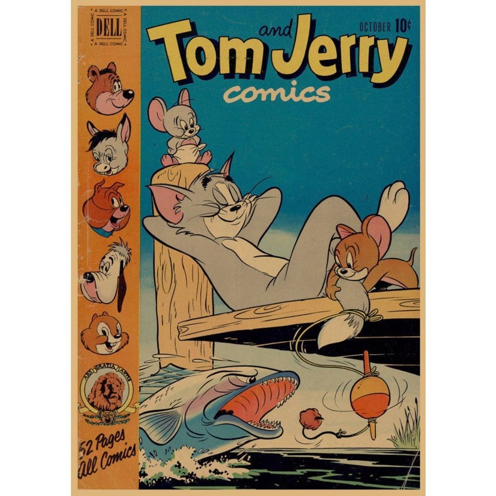 Pôster pintando anime vintage de Tom e Jerry 30x42cm