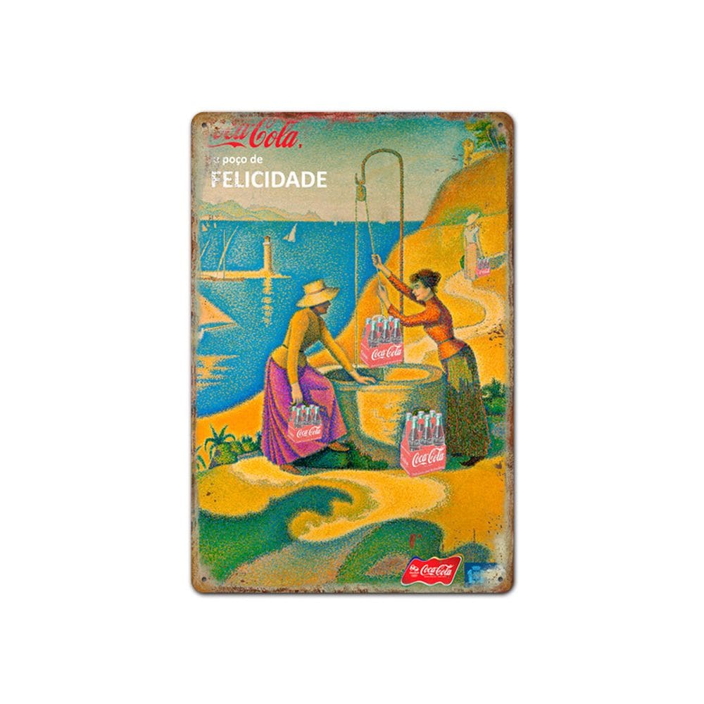 Decoração de parede, placa de ferro e estanho, cena vintage de praia de Coca-Cola