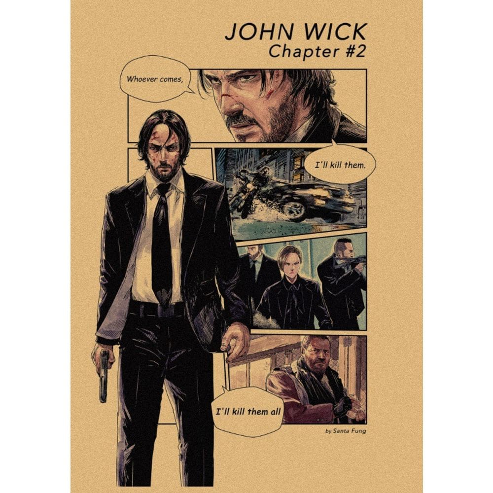 Pôster com pintura em papel vintage de John Wick Movie 30x42cm