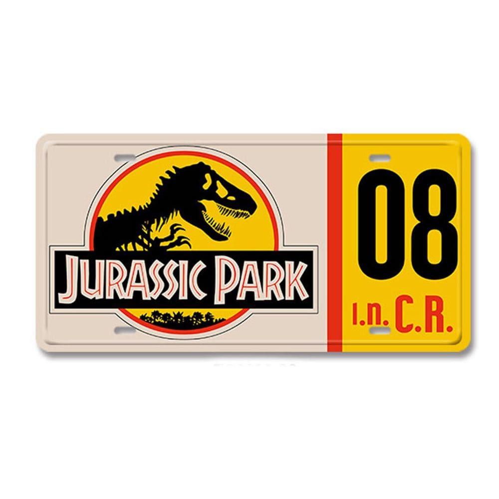 Decoração de parede com placa de estanho metálico Jurassic Park Vintage 20x30cm
