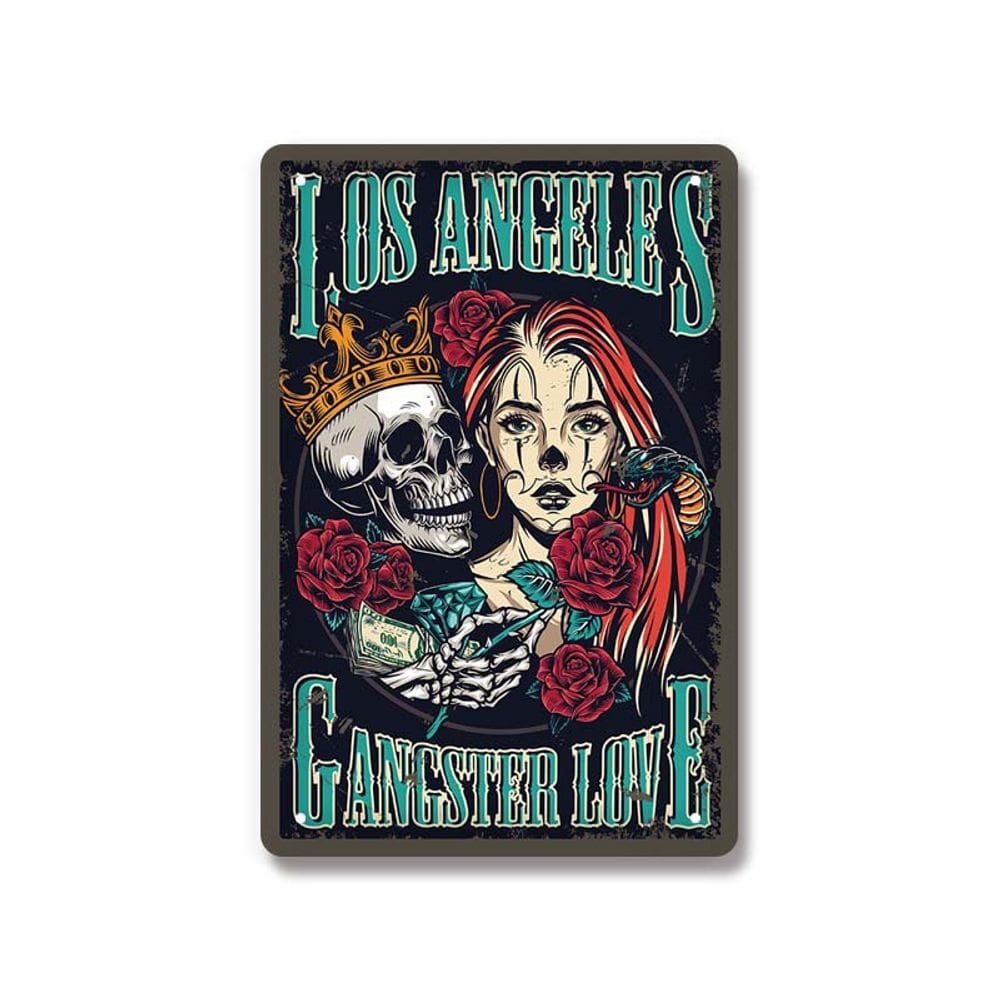 Placa de lata Vintage Los Angeles Gangster Love 20x30 cm de ferro