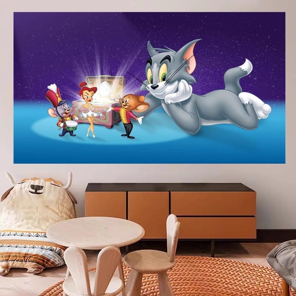 Tapeçaria para pendurar na parede com design de desenho animado de Tom e Jerry 100x150cm