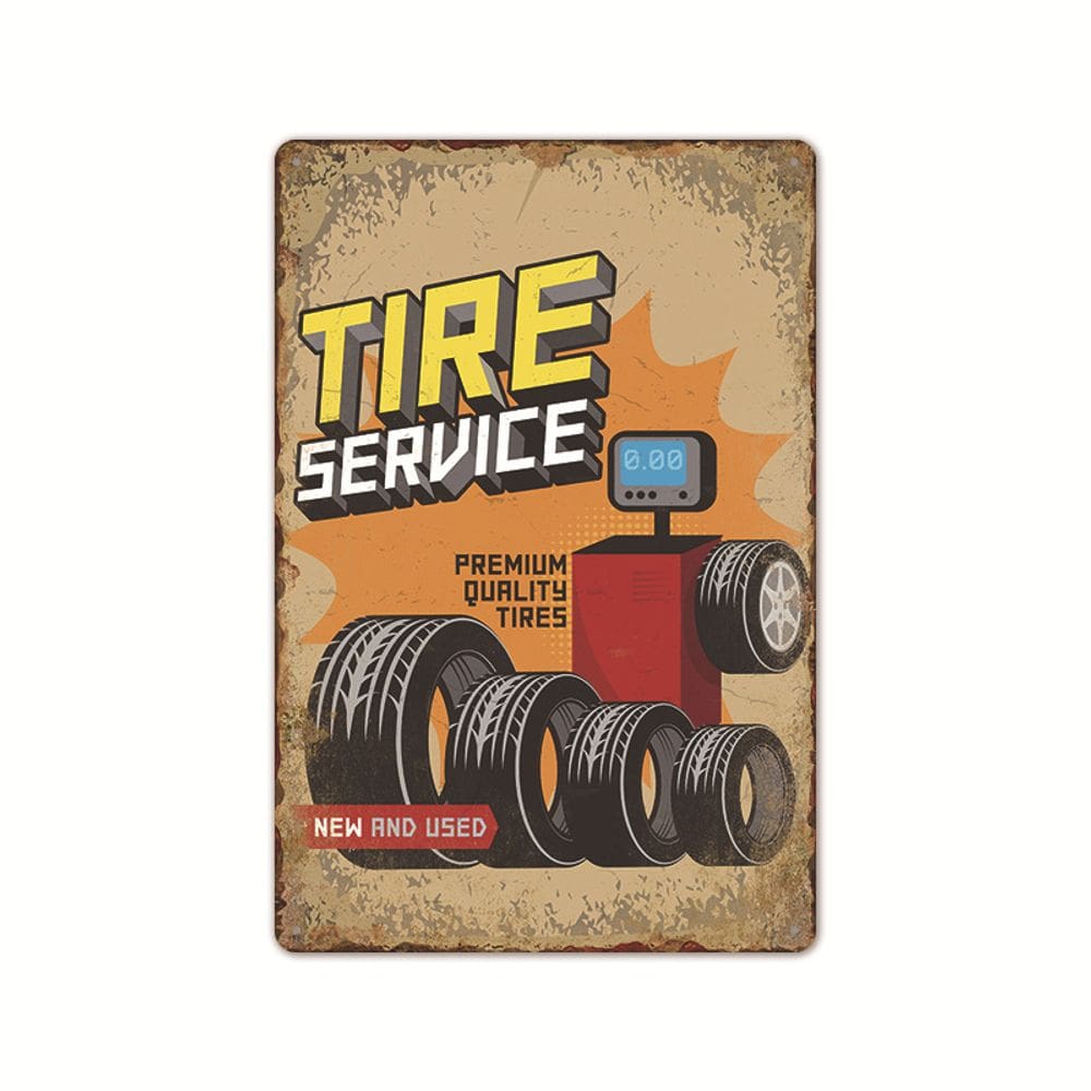 Pintura em ferro, serviço de pneus vintage, decoração de parede de garagem, 20x30cm