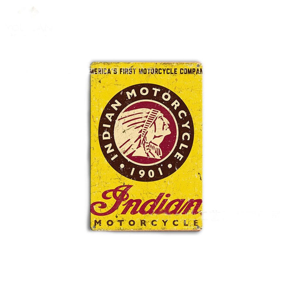 Placa de metal para motocicleta indiana vintage com arte de parede 20x30cm