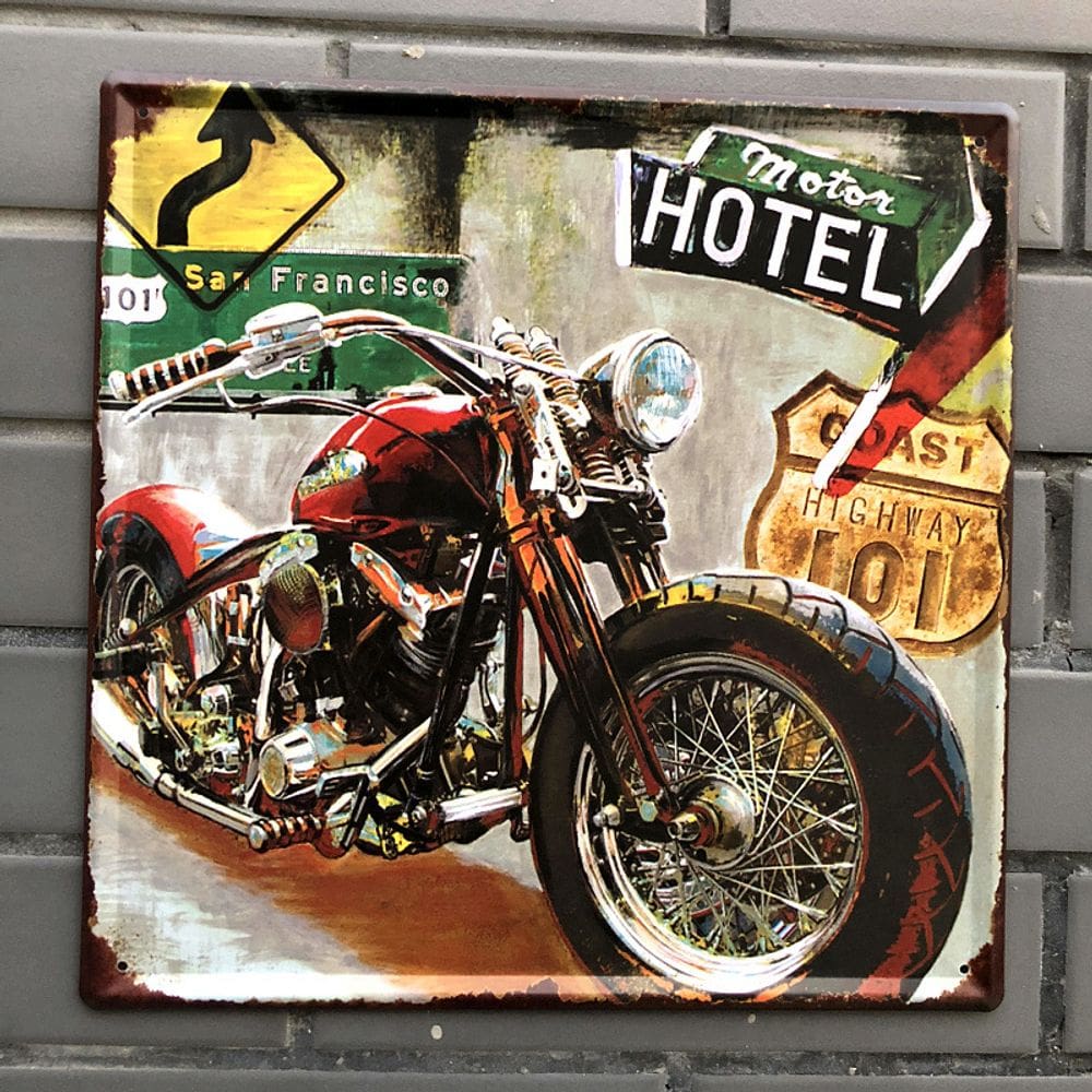 Pôster de motocicleta vintage para decoração de parede em ferro 30x30cm