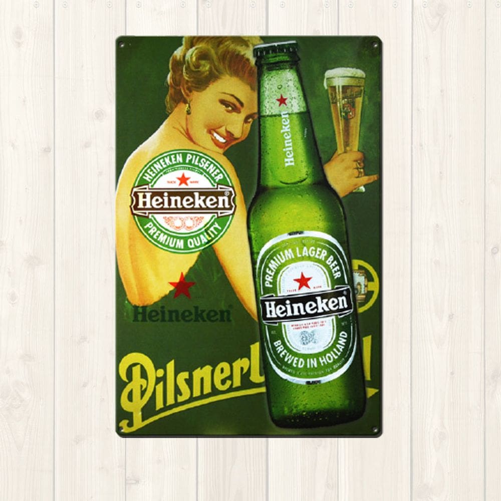 Decoração de parede com pintura em ferro Heineken Beer Vintage 20x30cm