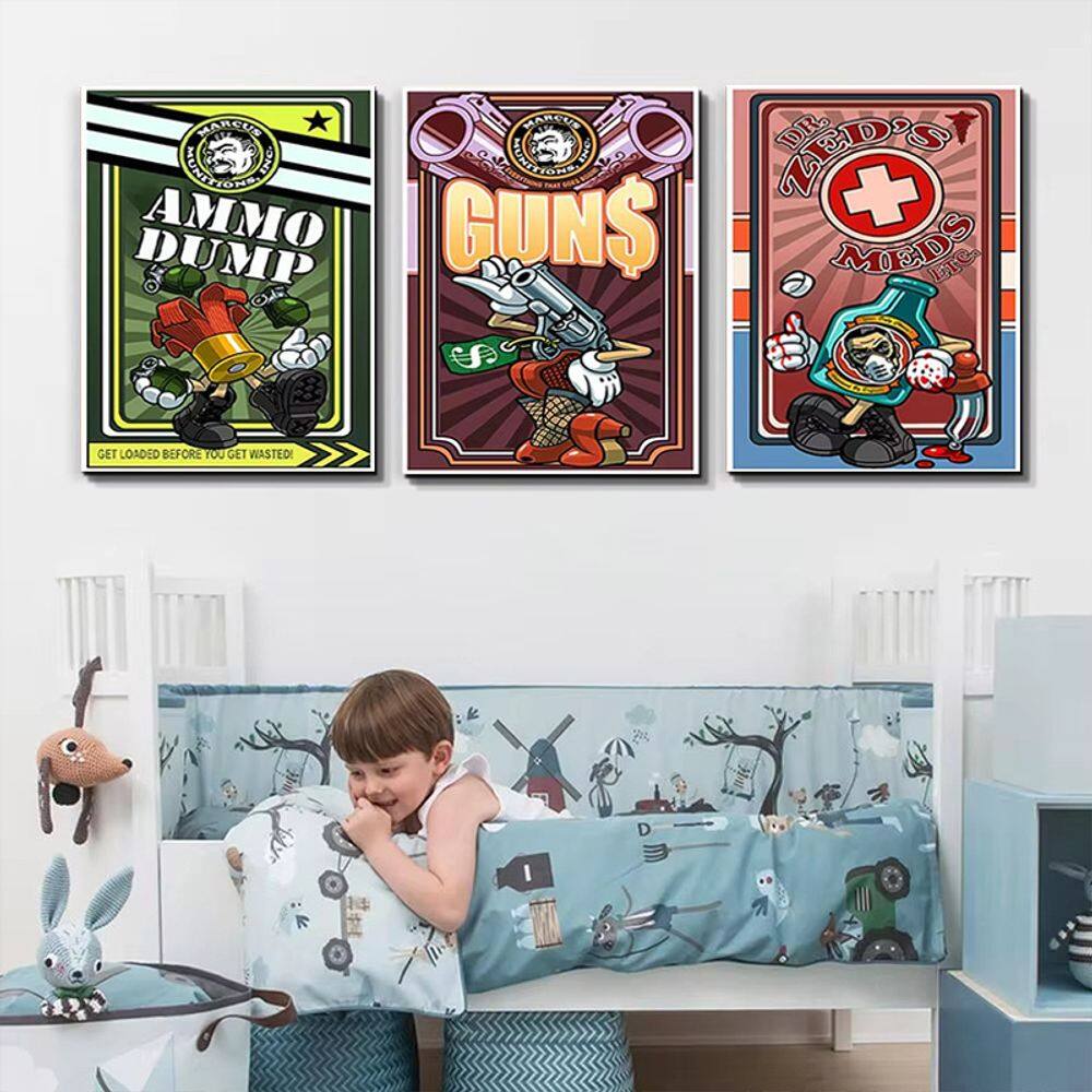 Conjunto de arte de parede em tela, pintura de pôster, desenho animado, anime, 40x60cm